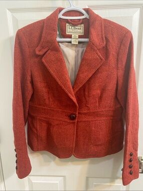 Vintage LL BEAN 100% SHETLAND Herringbone Wool Tweed Blazer Jacket Women’s 12P